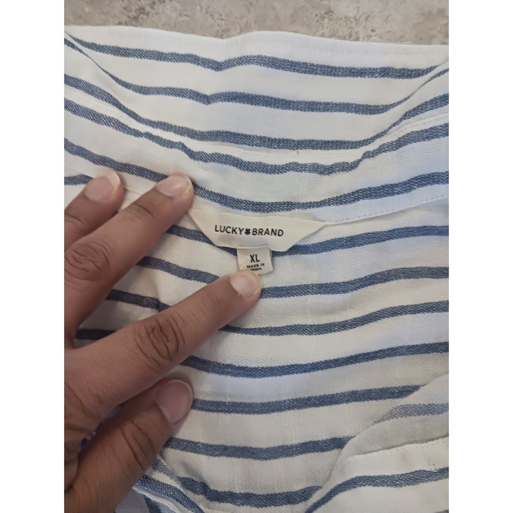 Lucky Brand Womens XL Blue White Striped Button Down Long Sleeve Shirt Top - Picture 3 of 5